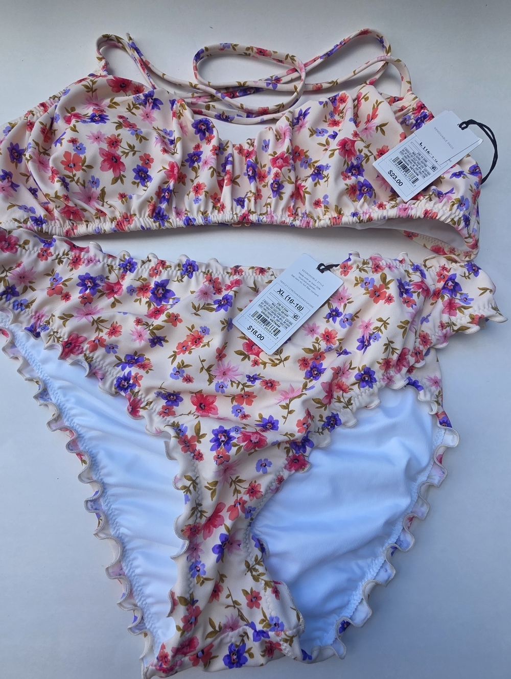Shade & Shore Bikini Set Pink Purple Florals Beach Swimsuit Women L/XL